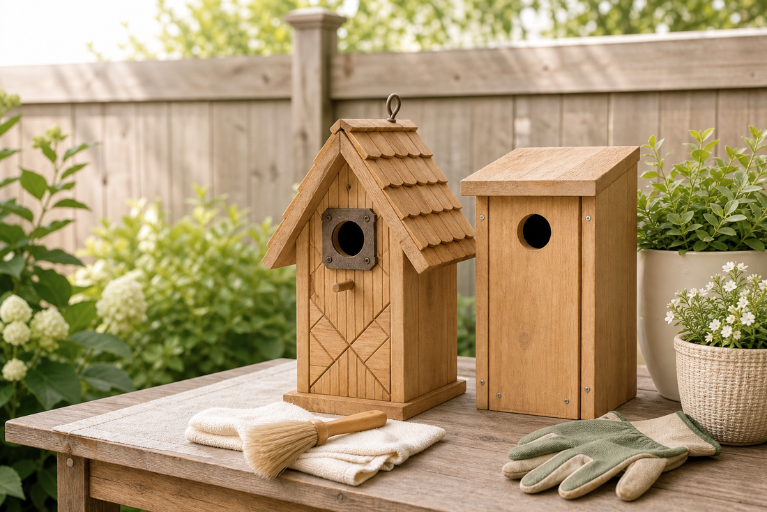 NATUREYLWL wooden bird house and nesting box maintenance marketing image