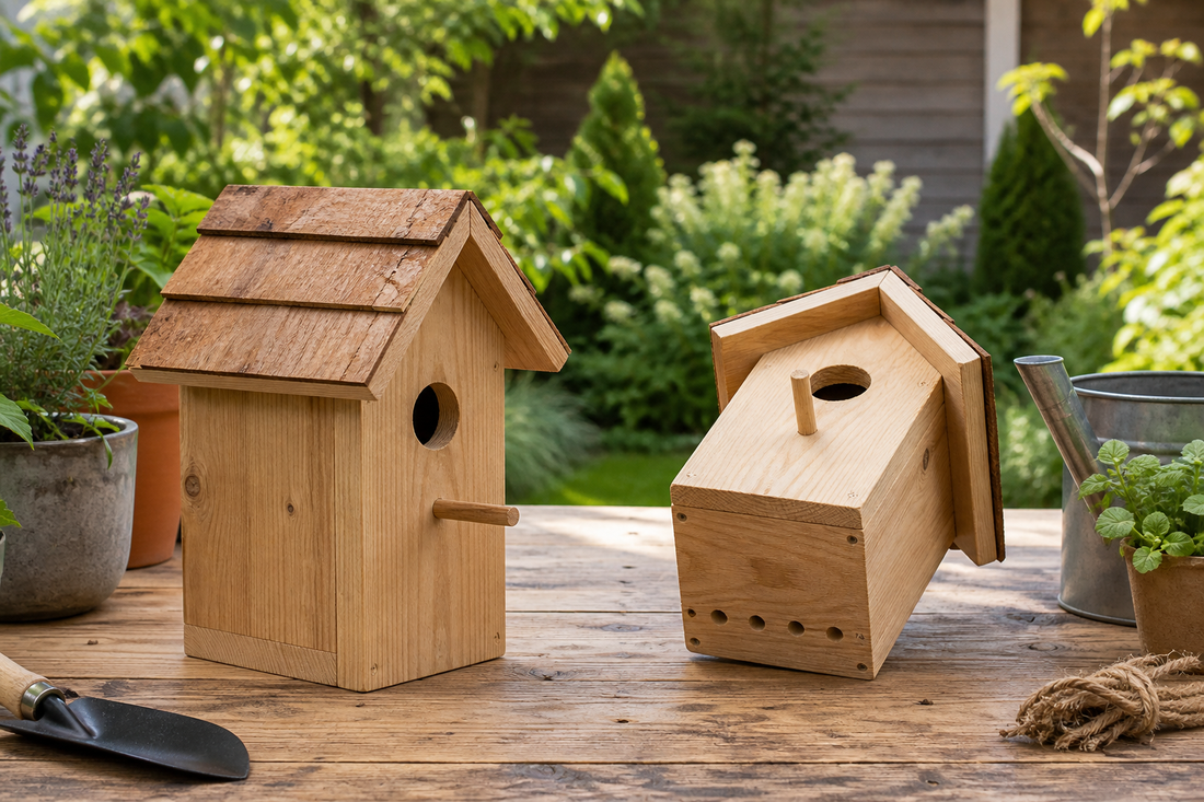 NATUREYLWL wooden bird house perch and drainage hole marketing image