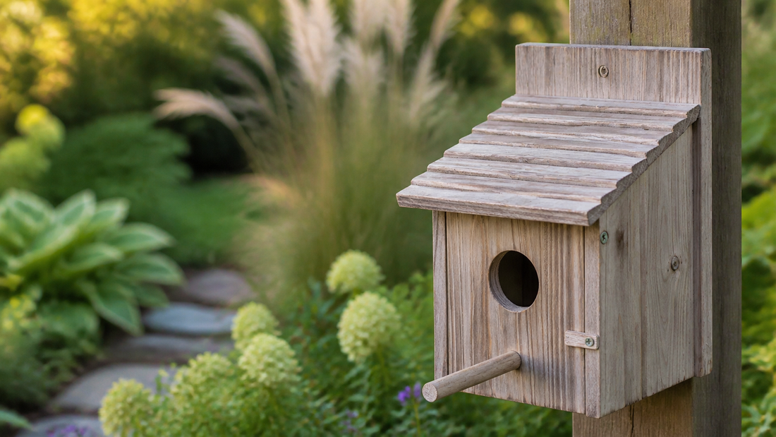 NATUREYLWL natural wooden bird houses in a backyard garden