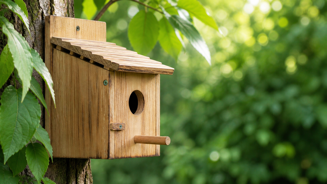 NATUREYLWL natural wooden bird houses in a backyard garden