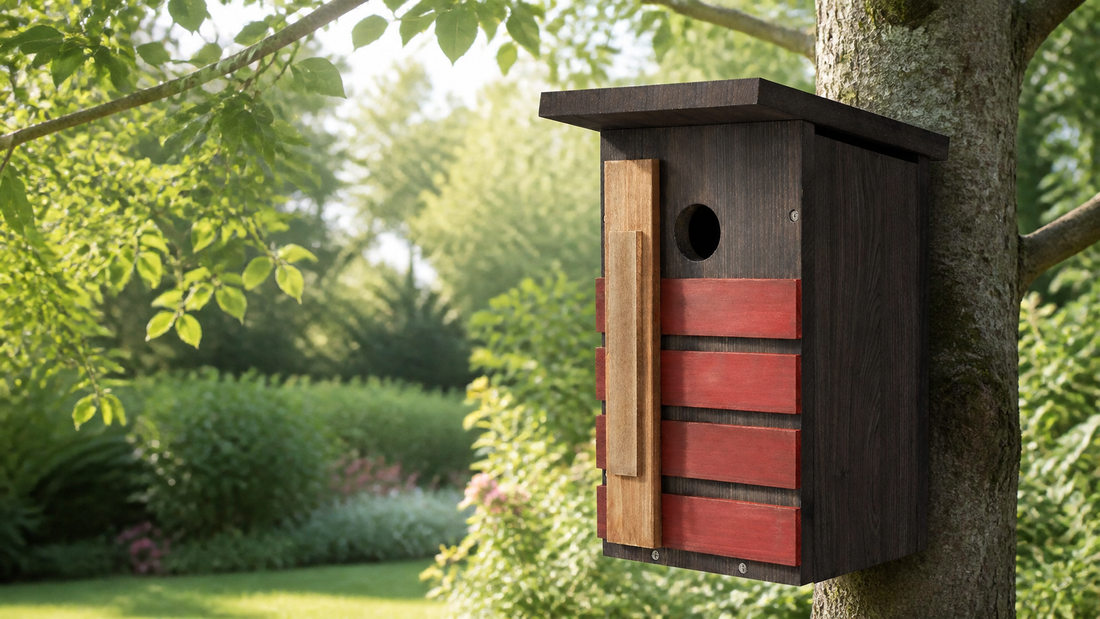 NATUREYLWL garden bird houses in a backyard garden