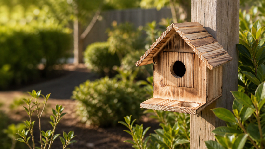 NATUREYLWL garden bird houses in a backyard garden