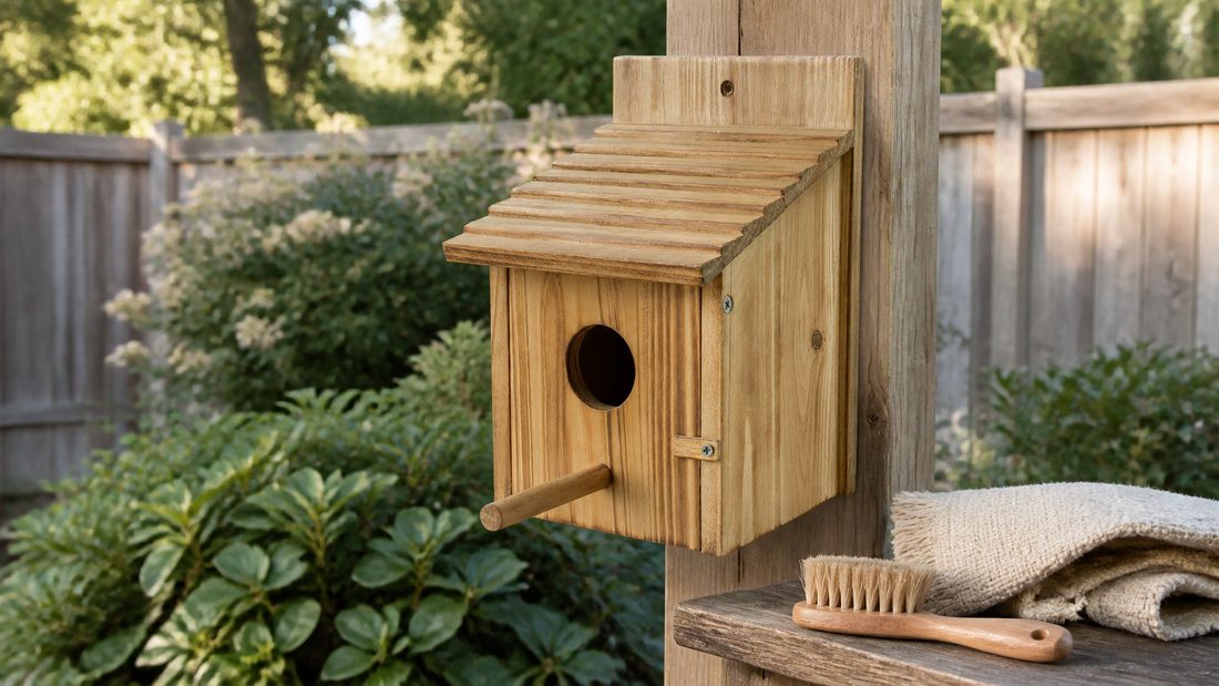 NATUREYLWL outdoor wooden bird houses in a backyard garden