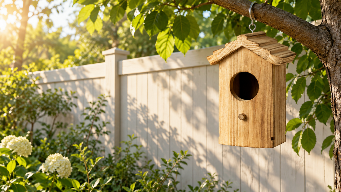 NATUREYLWL garden bird houses in a backyard garden