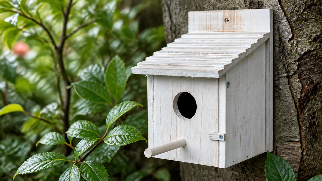 NATUREYLWL outdoor wooden bird houses in a backyard garden