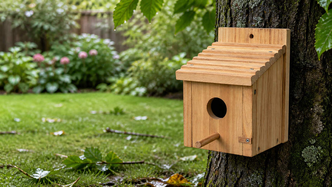 NATUREYLWL outdoor wooden bird houses in a backyard garden