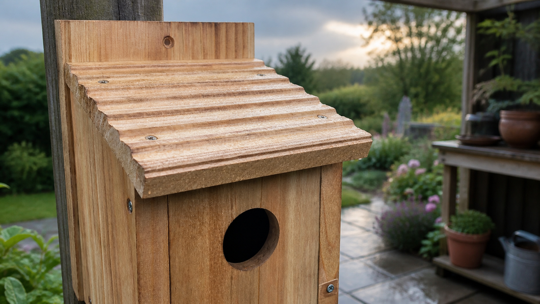 NATUREYLWL outdoor wooden bird houses in a backyard garden