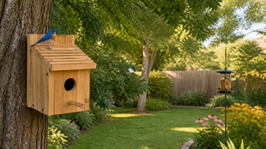 NATUREYLWL outdoor bird houses in a backyard garden