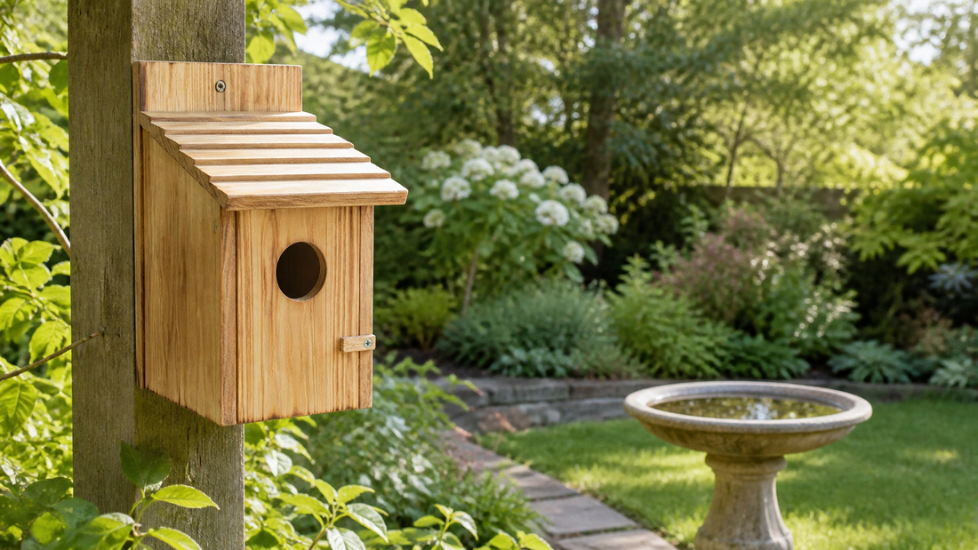 NATUREYLWL garden bird houses in a backyard garden