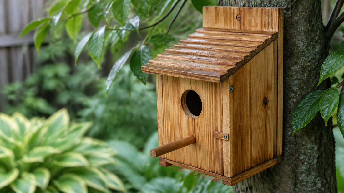 NATUREYLWL outdoor wooden bird houses in a backyard garden