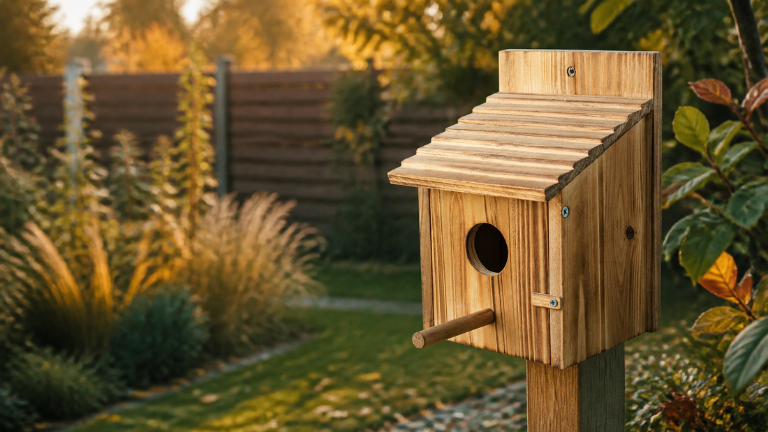 NATUREYLWL outdoor wooden bird houses in a backyard garden