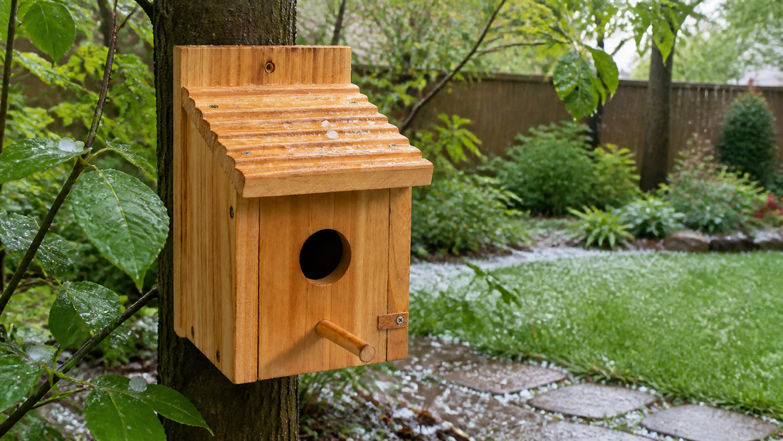 NATUREYLWL outdoor wooden bird houses in a backyard garden