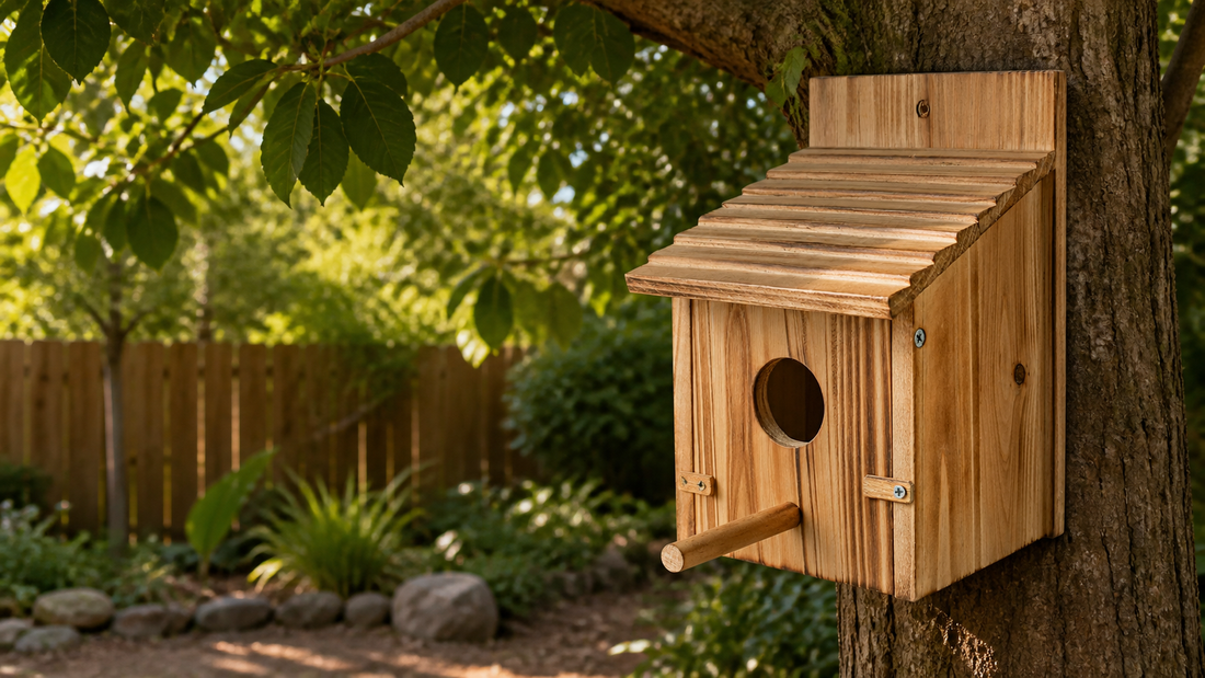 NATUREYLWL outdoor wooden bird houses in a backyard garden