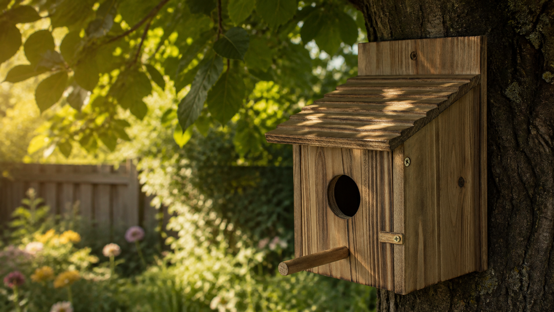 NATUREYLWL garden bird houses in a backyard garden
