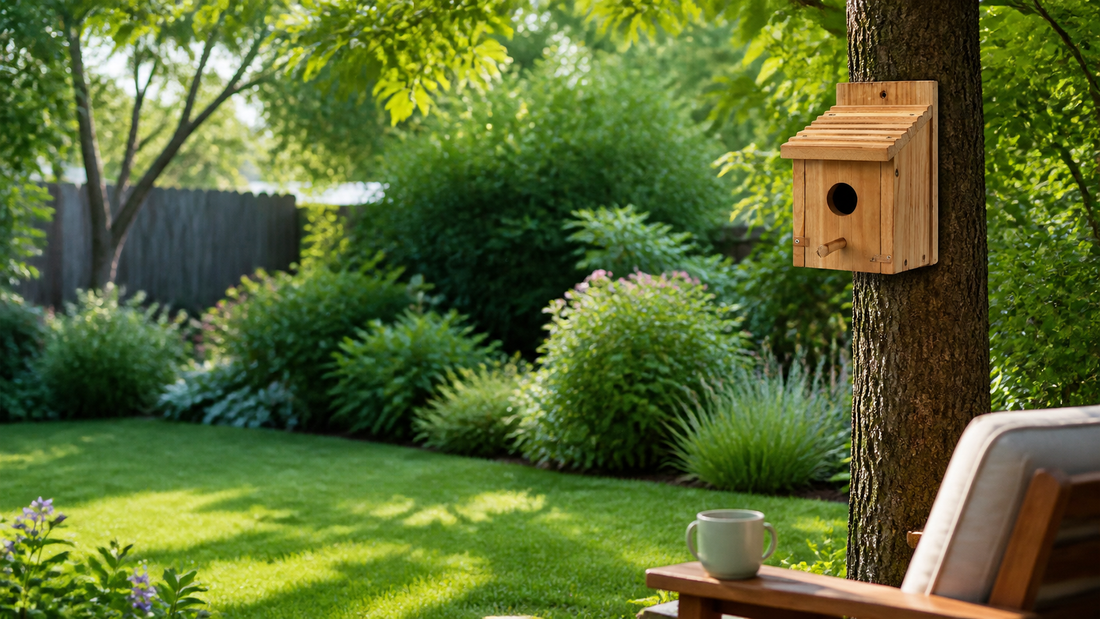 NATUREYLWL backyard bird houses in a backyard garden